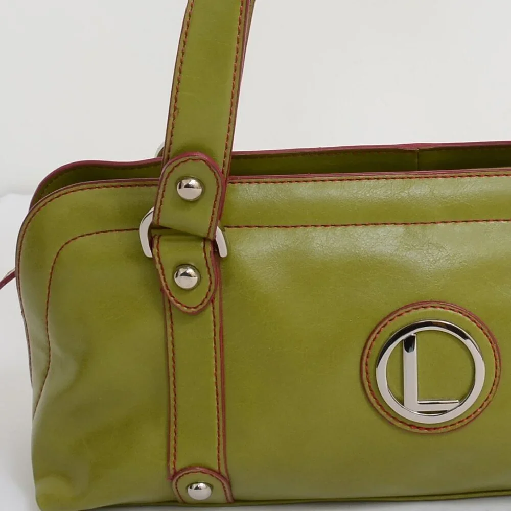 Nine West Green Pink Vegan‎ Leather Satchel Handbag Purse Retro Twee Colorful